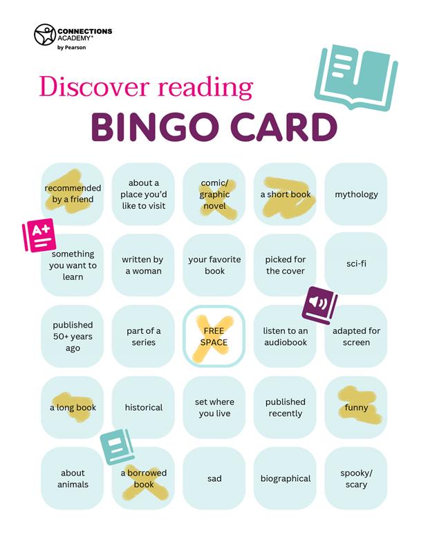 Connection’s Academy Reading Games Bingo Card